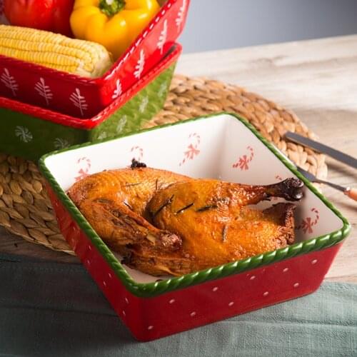 Western-style Christmas Festive Creative Ceramic Household Fruit Salad Bowl Large Heat-baked Rice Dish Baking Christmas Gifts