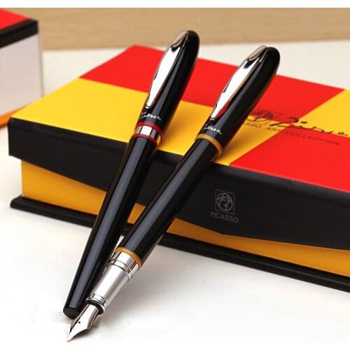 Picasso 907 Montmartre Pimio Metal Black Fountain Pen with Yellow/Red Ring Original Box Fine Nib Luxurious School Office Ink Pen