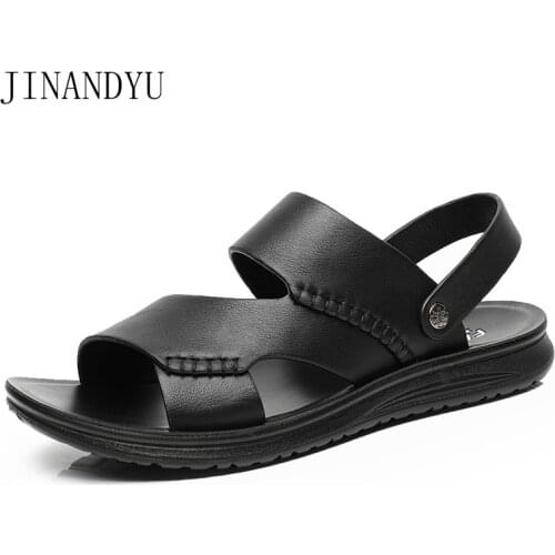 Beach Shoes Mens Sandals Genuine Leather Summer Men Slippers Outdoor Shoes Non Slip Brown Black Sandals Men Casual Shoes Slipper