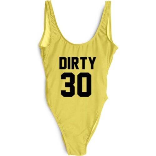 Sexy Swimwear Women 2019 DIRTY 30 Letter Print One Piece Swimsuit Summer Bodysuit High Cut Low Back Bathing Suit Plus Size Red