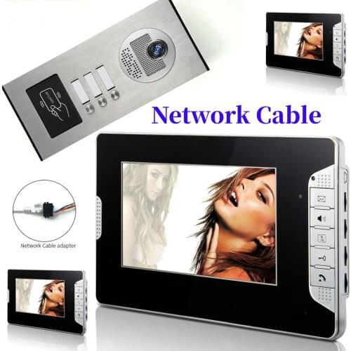 Network cable connection 7'' Color Video Intercom RFID Camera Video Doorbell with 2 / 3 Monitors Video Door Phone 500 user for m