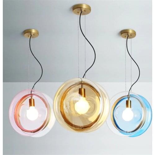 Nordic Colorful Glass Ball Pendant Lights Creative Personality Designer Suspension Luminaire Bedroom Cafe Kitchen Home Deco Lamp