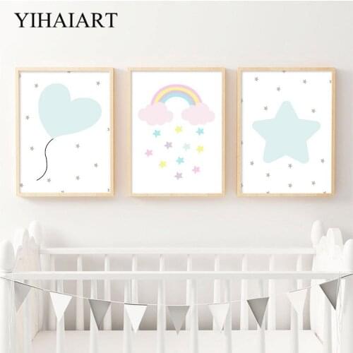 Nordic Nursery Pink Heart Poster Rainbow Rabbit Wall Art Canvas Painting Minimalist Print Baby Kids Bedroom Decoration Picture