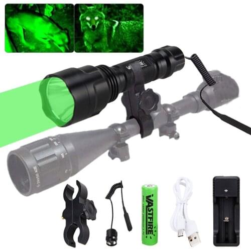 LED Flashlight Q5 Green 5000 Lumens Tactical Hunting Torch waterproof Portable Lanterna+18650 Battery+Charger+Flashlight Holder