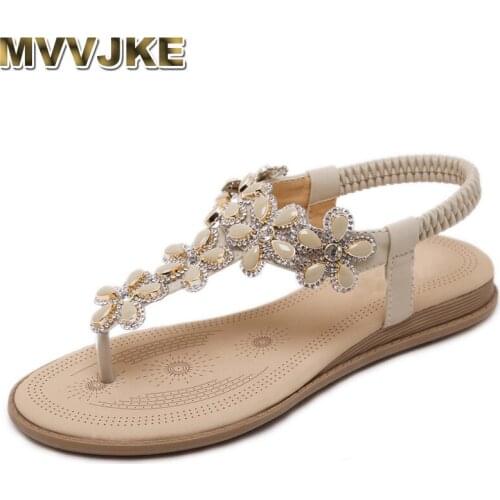 MVVJKE New Arrival 2018 Women Sandals Beaded Ladies Flip Flops Bohemia Woman Shoes Comfort Beach Summer Flat Sandals Flat Shoes