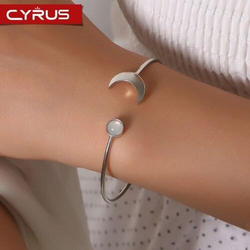 Stylish Moon Sun Open Bracelet for Women Silver Color Black Metal Hand Chain Graceful Ritzy Femme Gift Mujer Refined Accessories