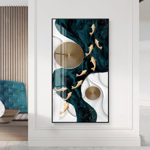 Golden Red carp Deer Annual ring tree birds Modern Decorative Pictures Canvas Wall Art Poster for porch Living Room office decor