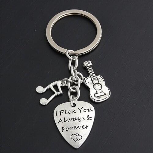 1pc Guitar Pick Keychain Boyfriend Dad Husband Gift I'd Pick You Every Time Key Ring Music Jewelry Key Chains E2225