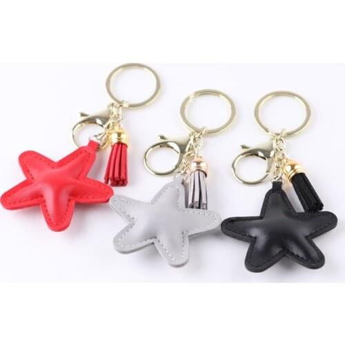 1pc Key chain tassel retro leather tassel five-pointed star DIY jewelry key ring mobile phone belt jewelry pendant