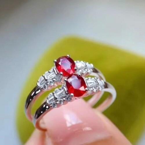 100% 925 Sterling Silver Oval Cut Ruby Natural Gemstone Wedding Fine Jewelry Luxury Vintage Ring for Women 3mm*4mm
