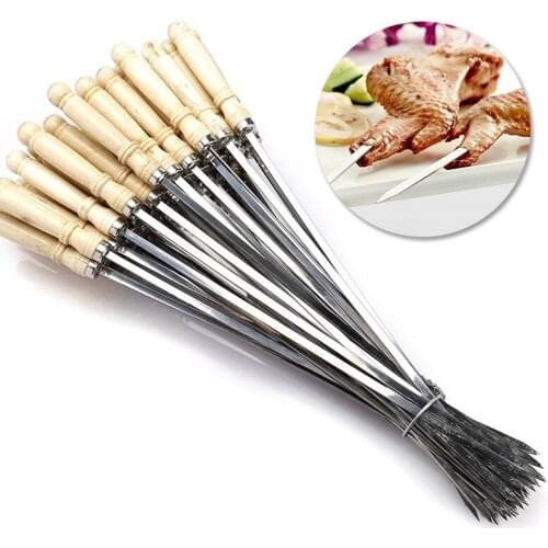 20pcs reusable Stainless Steel Barbecue Sticks Skewer bbqMeat String Kebab Kabob Needle 40cm For Kitchen Camping Barbecue Tool