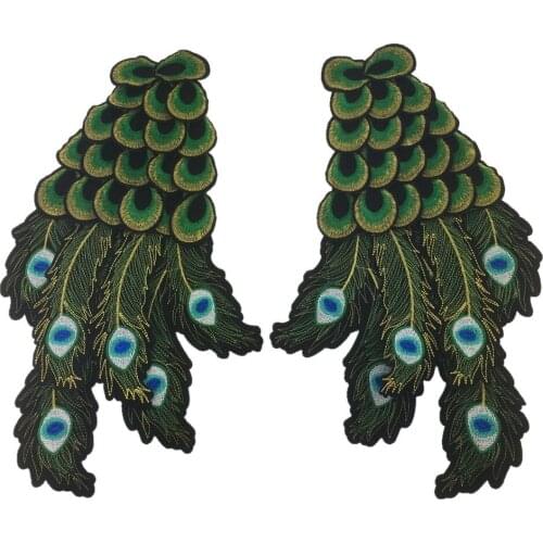 4pcs Peacock feather wing embroidered patches for clothing appliques sew stripes on clothes craft accessories