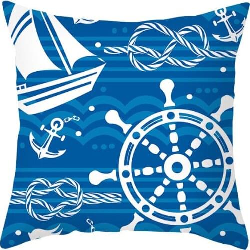 45*45cm Baby Bedroom Blue Ocean Starfish Dolphin Jellyfish Geometric Pillowcase Seabed Creature Sofa Cushion Pillowcase