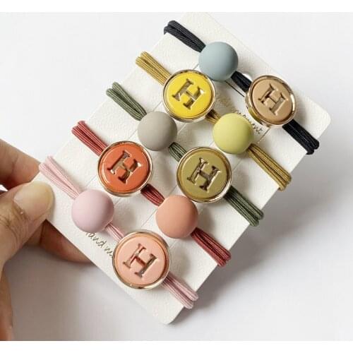 5pcs/lot Korean Simple Hair Rope H Letter Hair Bows Cute Big Ball Scrunchies Wild Girl Rubber Band Hair Accessories for Women