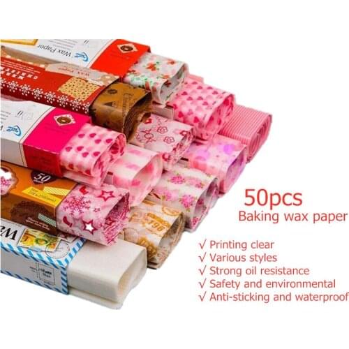 50Pcs/Bag Kitchen Wax Paper Food Grade Letters Printed Wrapping Baking Papers For Bread Candy Cake Burger Fries Oilpaper
