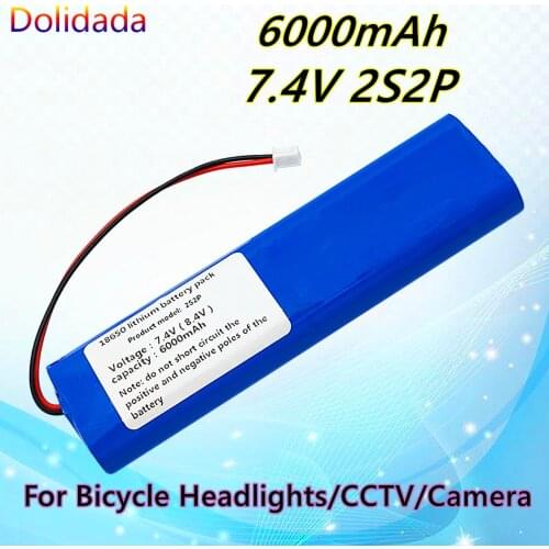 Newest 6000mAh 7.4V 2S2P Battery Pack 18650 Battery Rechargeable Battery for Bicycle Headlights/CCTV/Camera