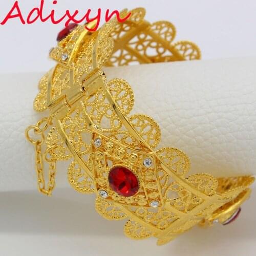 Adixyn Free Box New Width 3.4cm/1.3inch Ethiopia Bangles Gold Color Cubic Zirconia Bracelet Dubai Jewelry African/Israel Item