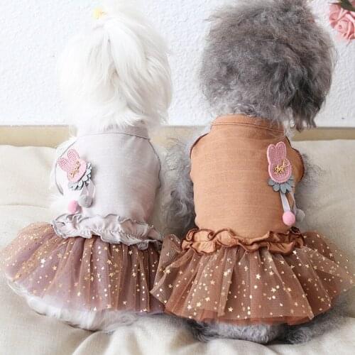 Sleeveless Knitted Rabbit Pet Dresses For Small Dogs Cotton Vest With Bling Star Skirt Summer Chihuahua Pitbull Cat Party Coat