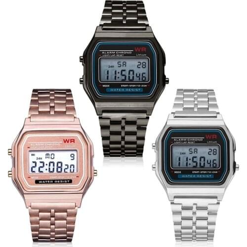 Fashion rose gold silver watch mens and womens LED square electronic digital display retro style clock mens watch