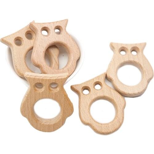 Chenkai 10pcs Owl Wooden Teether Nature Baby Rattle Teething Grasping Toy DIY Organic Eco-friendly Wood Teething Accessories