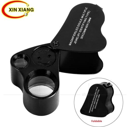 Black Jewelry Magnifier 30X 60X Magnifying Glass with LED Light Portable Mini Magnifier for Circuit Board Pocket Jewelry Loupe