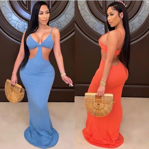 Echoine Ribbed Sleeveless Long Maxi Dresses Floor Length Skinny Fitness Strap Summer Vacation Beach Dresses Vintage Vestidos