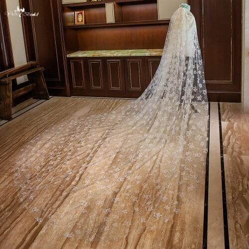LZP300 Real Pictures Ivory Bridal Veil Cathedral Wedding Veil Gold Maple Leaves Pattern Wedding Veil