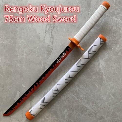 FigureCrazy 1:1 Demon Slayer Sword Weapon Cosplay Rengoku Kyoujurou Fire White Sowrd Ninja Knife Wood Prop Model Toy 80cm
