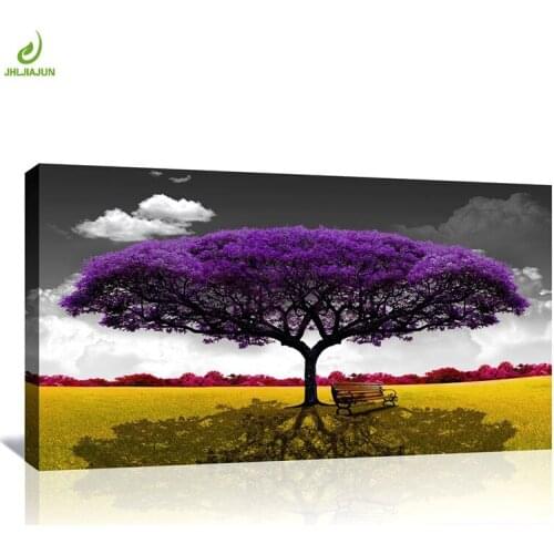 JHLJIAJUN Modernr Canvas Painting Purple Tree Yellow Meadow Nordic Wall Art Print And Poster Dining Living Room Home Decor