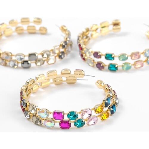 JIJIAWENHUA Trendy Sparkling Rhinestone Womens Large Hoop Earrings Fashion Statement Dinner Earrings Accessories