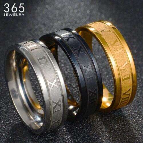 Roman Numerals Engraving Stainless Steel 3 Color Womens Ring Classic Elegant Gold Color Wedding Jewelry