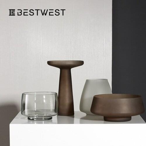 Creative Glass Vase Candle Holder Frosted Table Wedding Centerpieces Ornaments Flower Vase Art Home Decor Crystal Candelabra