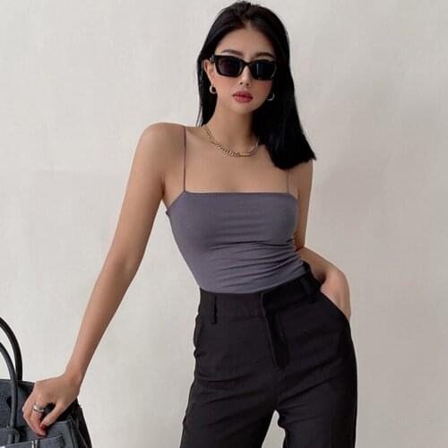 WOMENGAGA Korean Women Hot Summer Tops Simple Cotton Streetwear Gothic American Sexy Thin Waistcoat For Top Women Tank Tops F8VM