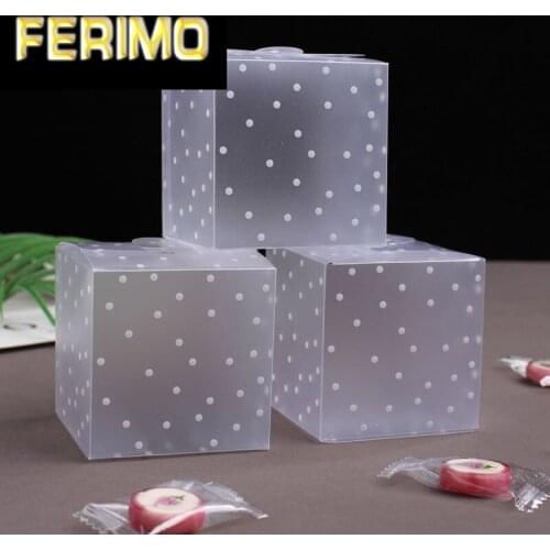 50pcs Frosted Plastic Gift Box White Polka Dots PVC Gift Candy Box Packaging Square Transparent Party Wedding Plastic Boxes
