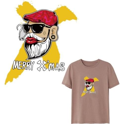 Cartoon Christmas Santa Claus Washable Heat Transfer Stickers Vinyl Patches Iron On Patch For Clothing Sweater Patchwork