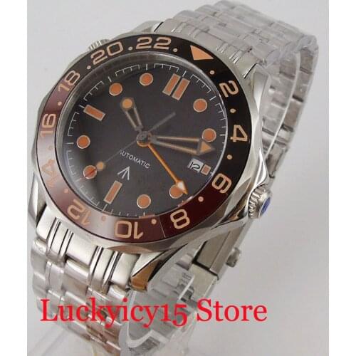 Mens Watch Automatic Movement GMT Hand Ceramic Insert Steel Bracelet Nologo Dial Stainless Steel Material
