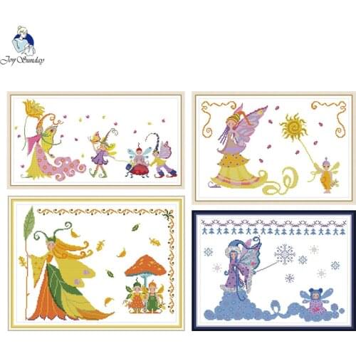 Four Seasons Elf Series Pattern DIY Handmade Embroidery Set DMC 14ct 11ct Counted Printed On Canvas Cross Stitch Kits Needlework