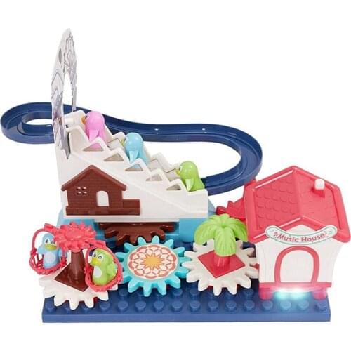 Penguin Slide Building Blocks Set Electric Marble Race Track Big Blocks STEM Educational Construction Toy for Kids