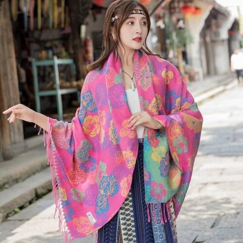 Ethnic Style Square Scarf Thickened Oversized Autumn Winter Travel Big Pashmina Summer Air-Conditioned Room Shawl Designer Scarf