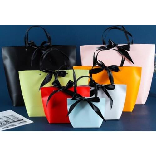 Wholesale 100PCS/LOT Customized LOGO 13-color Ship-type Paper Bag/Paper Gift Bag With Ribbon Gift Packing