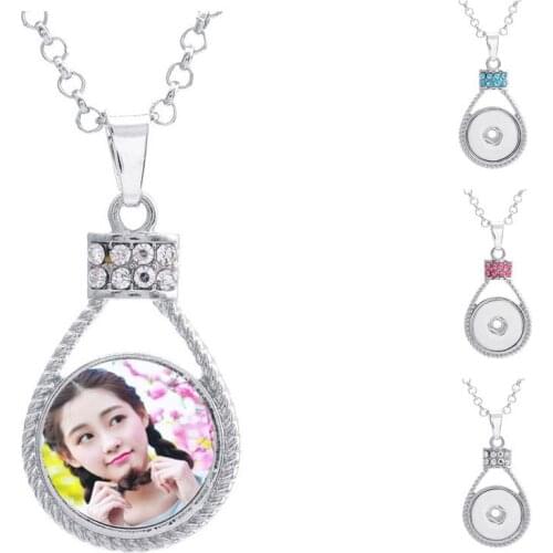 Button necklaces pendants for dye sublimation zircon necklaces pendant jewelry for women heat transfer printing blank consumable