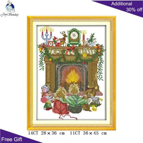 Joy Sunday Stove RA039 14CT 11CT Counted and Stamped Home Decor Children Sit Down Around The Stove Christmas Cross Stitch kits