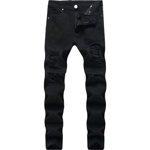 Frayed Men Jeans Trendy micro-elastic Small Straight Slim Young Fashion mens Trousers Jeans Four Season For Male