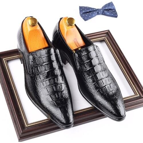 New Men Crocodile Dress Shoes Brand Genuine pu Leather Fashion Groom Wedding Shoes Men italian style Oxford Shoes Big Size 48