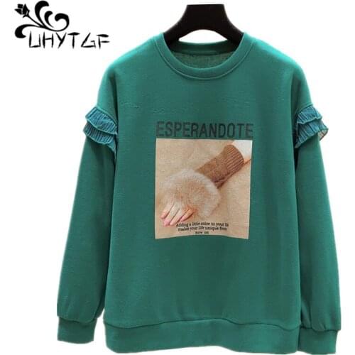 UHYTGF Sweatshirt women fashion printing spring top hoodies women round neck casual loose short sweatshirt bangtan boys tide 982