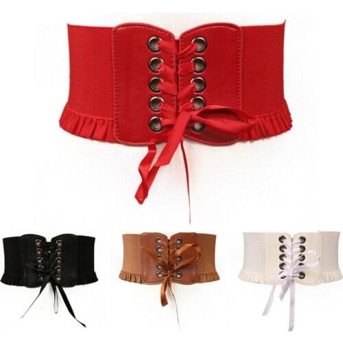 Womens Lady Stretch Buckle Waist Belt Wide Lace Elastic Corset Waistband