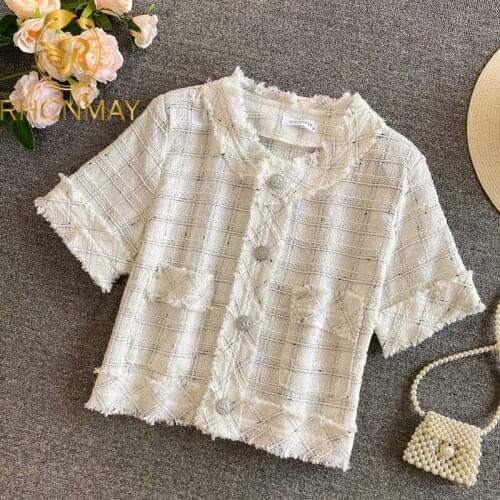 Vintage Women Short Coat Short Sleeve Single Breasted Lady Chic Korean Jacket Loose Tassel Tops Fashion Outwear New