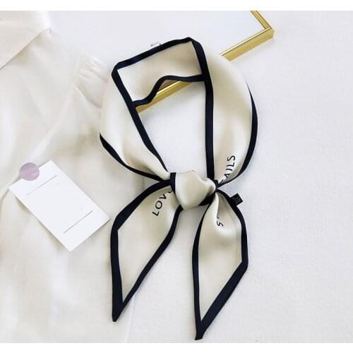Women Narrow Long Scarf 100*6cm Chic French Gentle Elegant Chiffon Silk Tie Letter Print Bag Ribbon Headband Choker Scarf