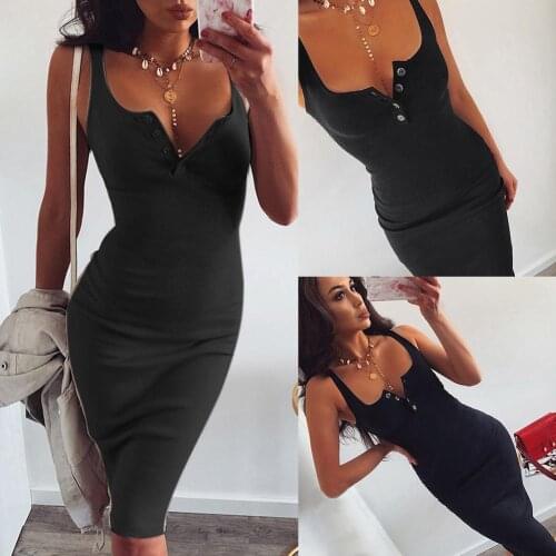 Casual Dress Sexy Women Solid Color U Neck Sleeveless Bodycon Knee-Length Dress Midi Backless Party Sexy Dresses Beach Dress