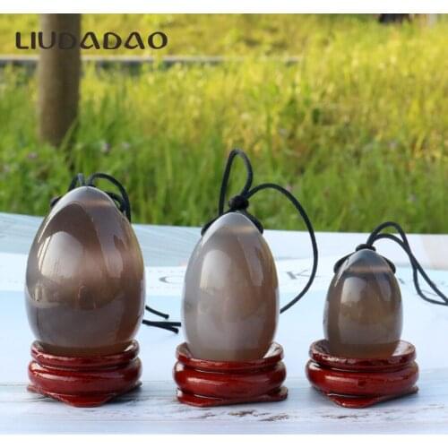 Natural Stone 3Pcs Set Yoni Eggs Grey Agate Yoni Eggs Drilled Smooth Body Care Vaginal Tightening Kegel Exercise Women Massager